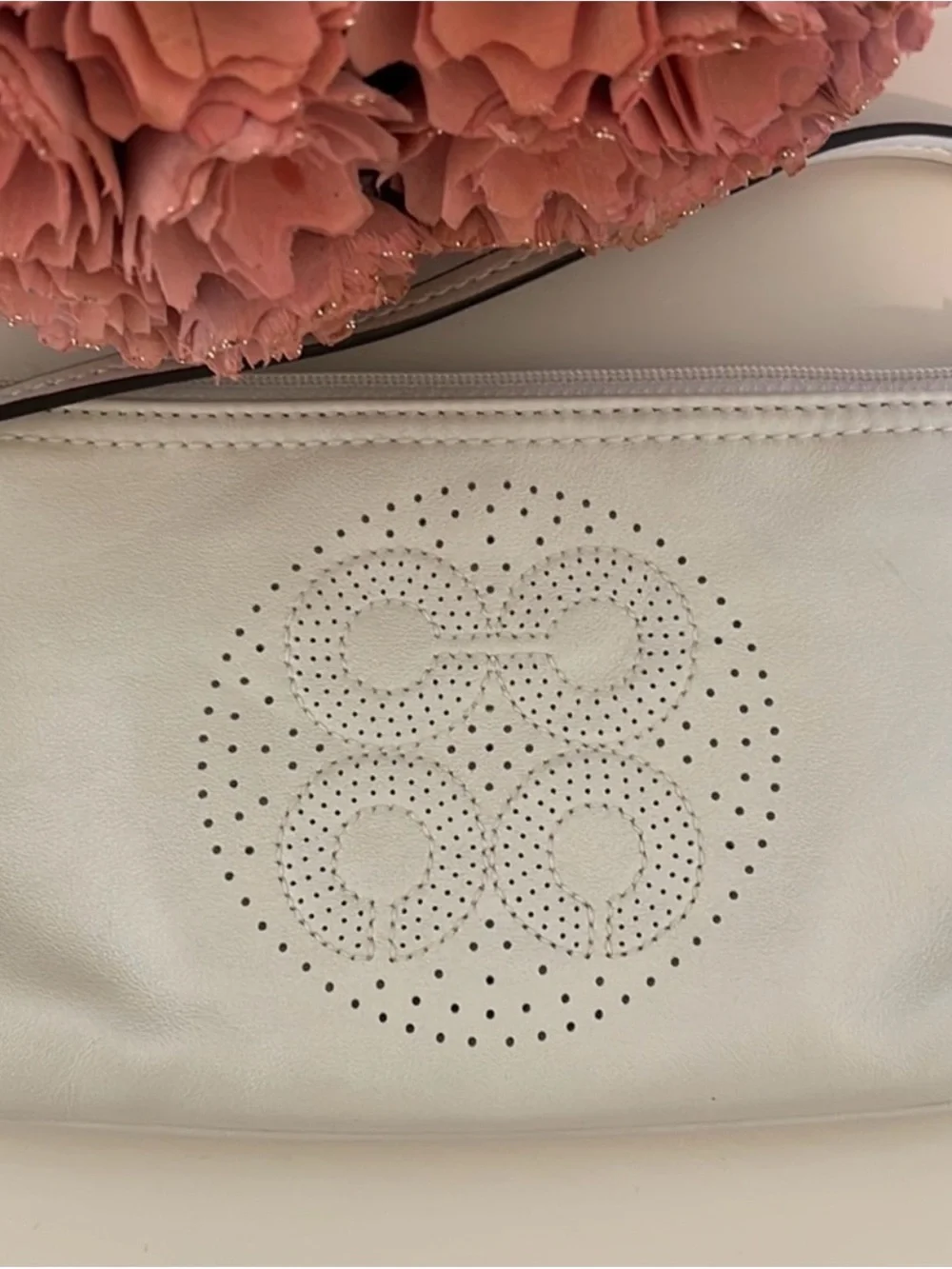 NWT Coach Cream Leather Wristlet Clutch with Perforated Circle Detail